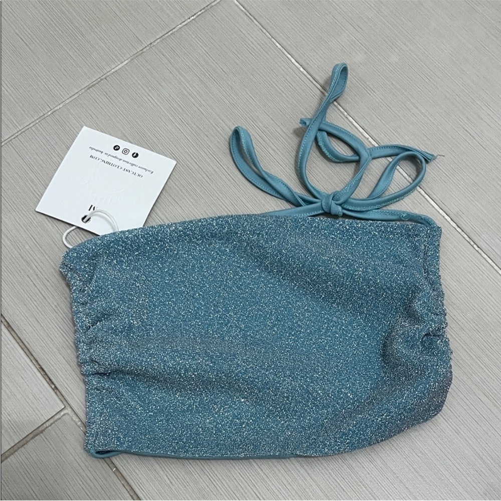 Sparkle Teal Bandeau with Removable Halter Tie